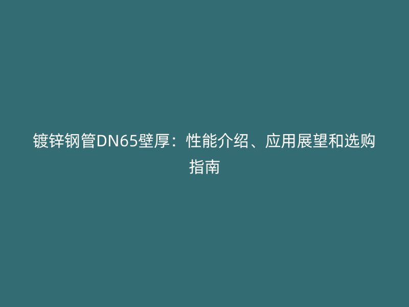 鍍鋅鋼管DN65壁厚：性能介紹、應用展望和選購指南